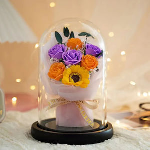 Venta caliente jabón preservado Rosa Luz Led con precio al por mayor maravillosa Rosa eterna en cúpula de cristal para mujeres regalo del Día de la madre - Product Image 6