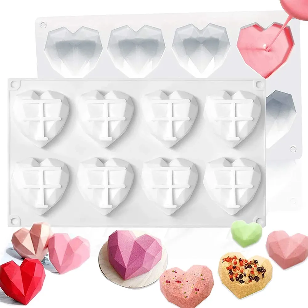 8-Cavity Diamond Love Herzförmige Silikon formen für Schwamm kuchen Mousse Schokoladen dessert Back geschirr Gebäck form