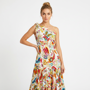 Summer Handmade Lace Sweet Floral Block Printed Off-the-Shoulder 100% Cotton Women's Sundress Bridesmaid Casual Fit Bodycon - Product Image 1