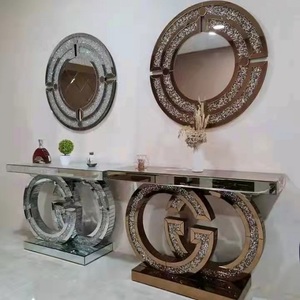 Table <span class=keywords><strong>console</strong></span> <span class=keywords><strong>extensible</strong></span> de style européen moderne et luxueux avec miroir et diamants écrasés pour le mobilier de salon - Product Image 3