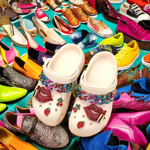 Sabots de jardin à lèvres rouges cerise fraise chaussures en plastique colorées pour filles avec décorations de chaîne et de boutons accessoires floraux - Product Image 3