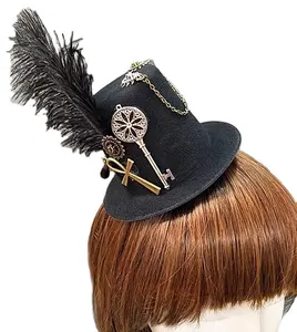 新款女性蒸汽朋克维多利亚圆顶硬礼帽复古齿轮时钟朋克齿轮迷你礼帽哥特式帽子发夹头饰