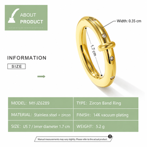 แหวนวงแหวนเซอร์โคเนีย สแตนเลสสตีล ชุบทอง 14K แบบสุญญากาศ พร้อมดีเทลห่วง ขนาดกว้าง 0.35 ซม. ไซส์ US 7 เครื่องประดับ - Product Image 3