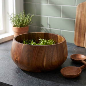 Multipurpose Acacia Wood Salad <b>Bowl</b> Round Shape Vintage Design Eco Friendly <b>Party</b> Home Decor Dishwasher Safe - Product Image 5