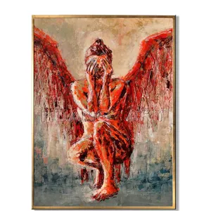 手工制作高品质红色皮肤女性天使肖像油画客厅装饰印象人物墙油画