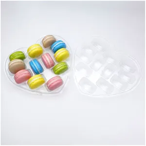 12 coração macaron bolha bandeja, caixa de plástico transparente macaron clamshell