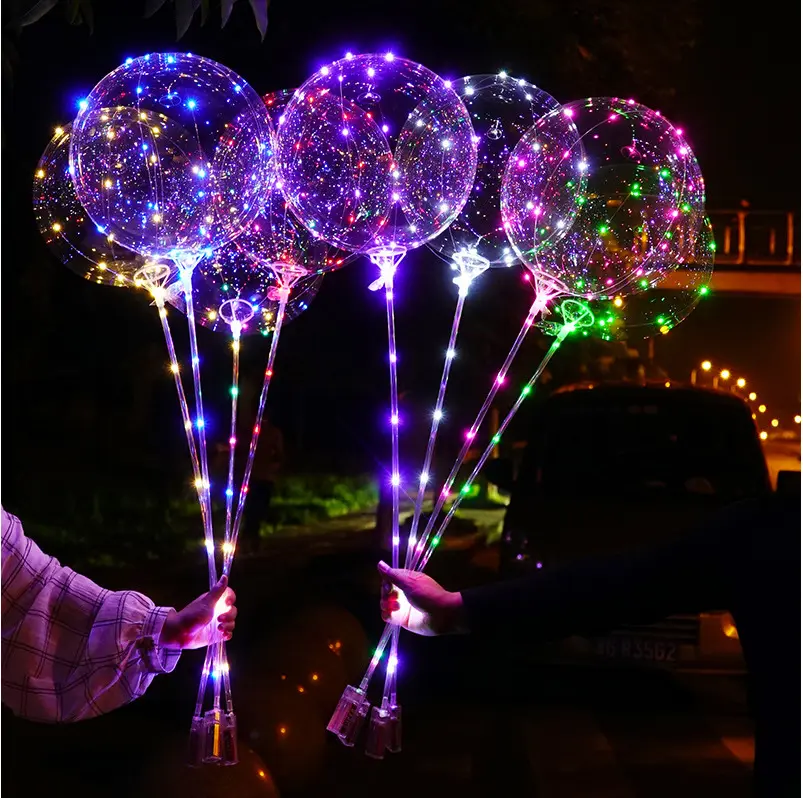 Christmas Wedding Glow Inflatable Decoration Bubble LED Wave Balloon with Stick