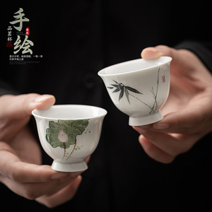 Tasse à thé en céramique peinte à la main, motif lotus, sous glaçure, tasse individuelle pour dégustation de thé Kung Fu - Product Image 5
