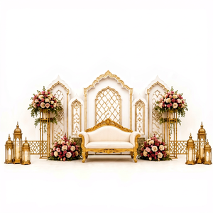 Décoration de scène de réception de mariage Mandap en fibre personnalisée avec un design indien traditionnel pour la toile de fond de la cérémonie de mariage - Product Image 1