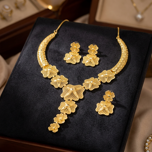 Gold Plated Micro Forming Necklaces Set Wedding Special Occasion Fashion Jewelry Women Brass - Product Image 1