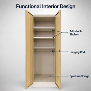 Wood Grain <b>Single</b> or Double <b>Swing</b> Doors Metal Locker Steel Storage Cabinet Wardrobe with Padlock for Office Home Staff Gym - Product Image 2
