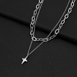 New Simple Niche Design Titanium Steel Double Layered <b>Cross</b> Pendant Necklace Silver Plated Unisex's Necklaces Wholesale Jewelry - Product Image 3