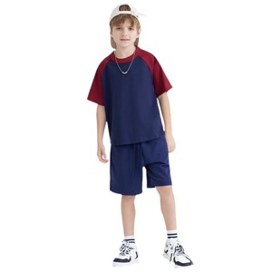 Camiseta de Manga Corta Raglán para Niños, de Algodón Tejido, Informal, de Verano, con Logotipo Personalizado, Cuello Redondo, Bloques de Color - Product Image 2