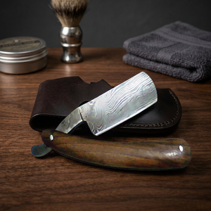 Damascus Stainless Steel Straight Razor with Wood Handle-Professional Barber Shaving Razor for <b>Men</b> - Product Image 3