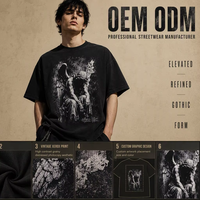 T-shirt noir délavé surdimensionné personnalisé pour homme, imprimé graphique gothique vintage, coton épais, streetwear, fabrication en gros ODM