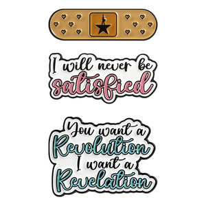 Broche en émail avec logo étoile Band-Aid, thème rétro théâtre musical 'Révélation Je ne serai <span class=keywords><strong>jamais</strong></span> satisfait', bijou pour revers, cadeau pour ami - Product Image 1