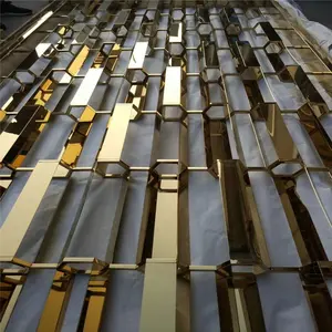 Goud Kleur Partitie Divider Ontwerp Hotel Lobby Lounge Screen Room Divider Rvs Decoratieve Metalen Scherm