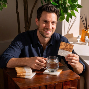 Custom-Made Resin and Wooden <b>Coaster</b> <b>Sets</b> with Elegant Stone Touch Perfect for Logo Branding and Corporate Gifting - Product Image 1