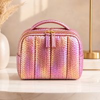 Trousse de Maquillage Portable en PU, Design Élégant et Uni, Idéale pour les Nettoyants Visage
