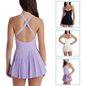 Set Rok Tenis Lipit Warna Kontras Seksi dengan Tali Silang di Belakang untuk Wanita, Cocok untuk Badminton dan Tenis - Product Image 1