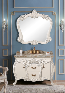 Châu Âu cổ điển thiết kế cổ phòng tắm vanities đồ nội thất bằng gỗ rắn với tủ đá cẩm thạch cho khách sạn và biệt thự - Product Image 4