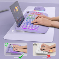 Combo clavier et souris sans fil 2.4G, ergonomique, silencieux, rétroéclairé RGB, boutons multimédias rechargeables, support pour tablette et téléphone, 1600 DPI USB