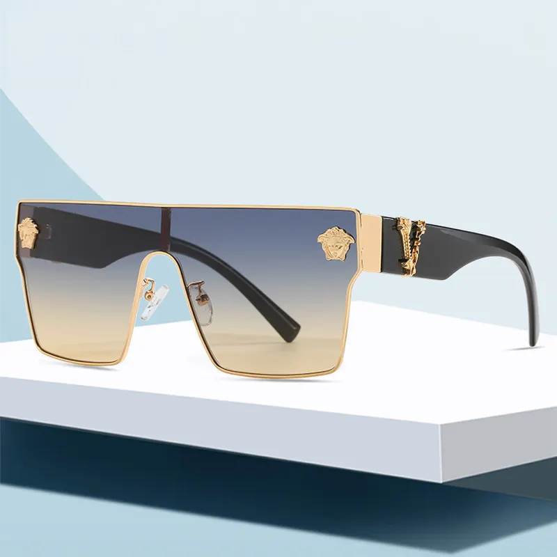 New Arrival Oversized Brand Gold Head Metal One Piece Shades Sunglasses Men Shield UV400 Designer Sun Glasses