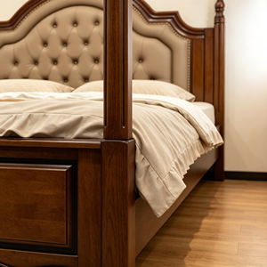 Traditional Queen Size Upholstered Wooden Bed with Faux Leather Headboard and Carved Legs - Product Image 6