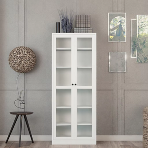 Librería Moderna de Acero, Vitrina de Pared para Sala de Estar, Puertas Batientes de Vidrio, Gabinetes Metálicos, Muebles para el Hogar - Product Image 1