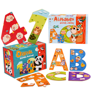 Mainan edukasi Puzzle Jigsaw otak uniseks, mainan kubus hewan alfabet untuk anak-anak berusia 2 hingga 4 tahun - Product Image 2
