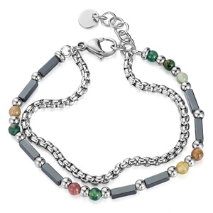 Agate naturelle perlée épissage en acier inoxydable manchette géométrique lien chaîne Bracelet pour hommes Hip <span class=keywords><strong>Hop</strong></span> Bracelet à bascule bijoux cadeau - Product Image 1