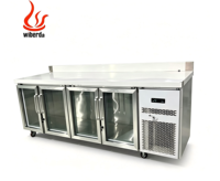 Table de travail réfrigérée commerciale en acier inoxydable pour cuisine de restaurant, avec refroidissement par air sous comptoir et contrôle numérique