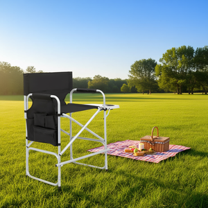 Silla de Director Plegable para Jardín, 103x60x499cm, Capacidad 120kg, Tela Negra, Tubo de Hierro Plateado - Product Image 2