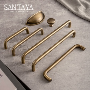 Poignée de meuble en laiton massif brossé Santaya en forme de U, bouton de tiroir en laiton massif, poignée longue moderne et simple pour armoire de cuisine - Product Image 1