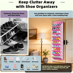 Organisateur de chaussures à suspendre sur la porte, 10 poches, rose, rangement suspendu pour placard avec crochets pour chaussures et accessoires - Product Image 6