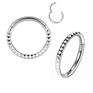 ASTM F136 Titanium Diamond Cut Nose Rings Hinged Segment Rings Earrings Piercing Body Jewelry for Woman Man