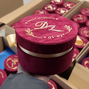 Confezione <span class=keywords><strong>Regalo</strong></span> di Lusso a Cilindro in Velluto Champagne con Logo Personalizzato, Elegante Scatola a Tubo Tonda Grande e Vuota per Confetti di Nozze con Nastro - Product Image 2