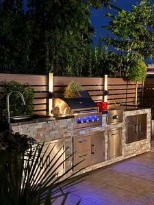 Revêtement en pierre naturelle personnalisable avec un îlot de barbecue à gaz en acier inoxydable 304 de haute qualité pour un divertissement extérieur fonctionnel - Product Image 2