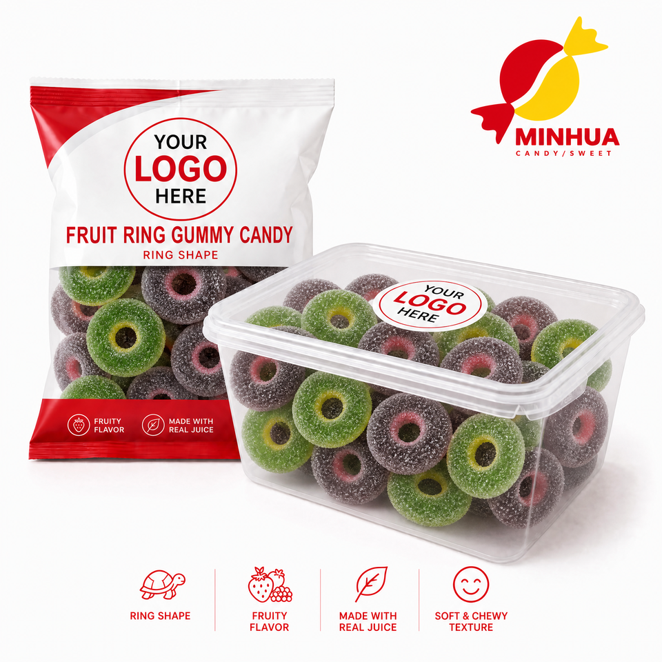 Factory Wholesale Sour Sugar Coated Fruit Ring Gummy Candy Ring Shape ...