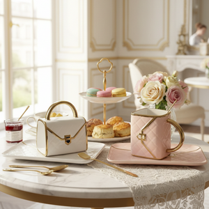 Luxury Cute Design 310ml Porcelain Coffee Mug <b>Set</b> with Saucer Gold Spoon Tray-Reusable Business Gifts Dishwasher Microwave Safe - Product Image 2