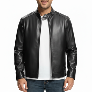 Chaqueta de invierno PremiUM para hombre, motorista de piel de cordero auténtica negra con chaqueta de motocicleta OEM de talla grande de cuero auténtico marrón Vintage - Product Image 1