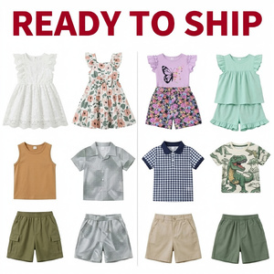 Conjuntos de Ropa de Algodón Unisex para Niños, Blusas y Pantalones Cortos con Estampado Floral de Dinosaurios, Listos para Enviar - Product Image 1