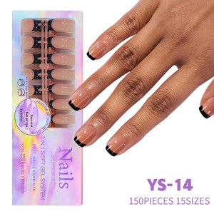 150 Uds./Caja, Nuevas Uñas Postizas Desmontables, Estilo Francés, Color Negro Nude, Cobertura Total, Gel Suave, Presionar para Aplicar, ABS - Product Image 2
