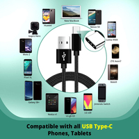 Câble de charge rapide USB A vers Type C en nylon tressé durable de 1 m, 2 m, 3 m