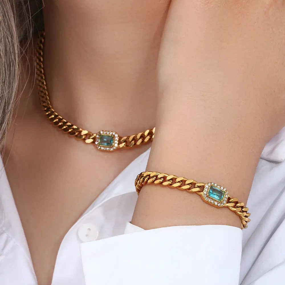 Set di gioielli di moda da donna collana di dichiarazione collana a catena cubana a strati set di gioielli in acciaio inossidabile placcato oro grosso