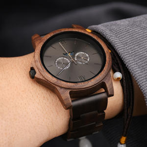 2024 nouveaux hommes à venir multi-fonctionnel lune <span class=keywords><strong>Phrase</strong></span> conception personnalisée Logo noyer naturel en bois montres à Quartz - Product Image 6