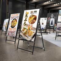 Support d'affichage portable sur pied en alliage d'aluminium pour affiches, surface vernie, pour présentoir de magasin, avec éclairage LED, tailles personnalisées