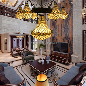 Lustre Tiffany multi-têtes en verre, style vintage, pour hôtel, restaurant, villa, suspension de luxe pour immeuble de grande hauteur - Product Image 5