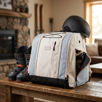 Sac à dos pour chaussures de ski/snowboard blanc et bleu clair, imperméable, en polyester, avec fermeture éclair, grande capacité de rangement, sangle élastique, maille