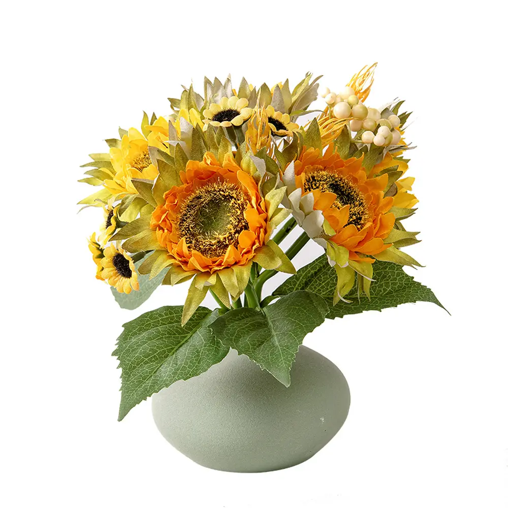 Silk 5 Sunflowers Bouquet Realistic Artificial Flower For Decoration Home Photography Props decorative artificial plants